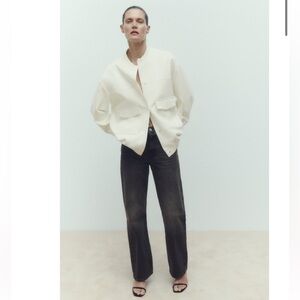 Zara LONG BOMBER JACKET WITH PATCH POCKETS Size M